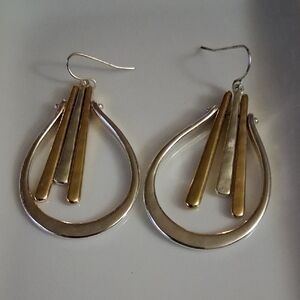 Two-Tone Teardrop Dangle Earrings - Gold & Silver